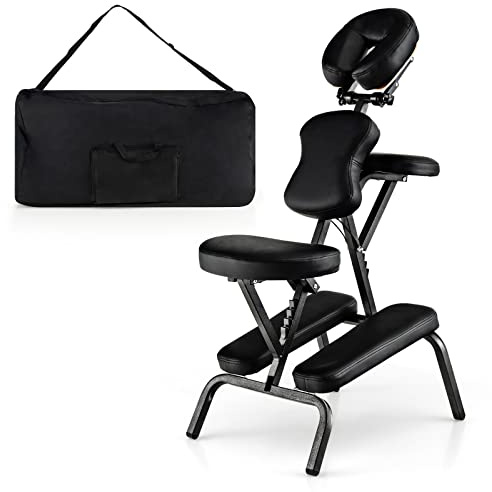 RELAX4LIFE Poltrona da massaggio pieghevole, per tatuaggi, altezza regolabile, con supporto toracico regolabile, bracciolo, sedile poggiatesta, con borsa, portata 160 kg (NERO)