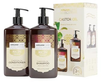 ARGANICARE Coffret Shampooing + Après-shampooing Ricin – Pousse & Renforcement des Cheveux – Hydratation Intense à l’Argan – Kit 2×400 ml pour Tous Types de Cheveux