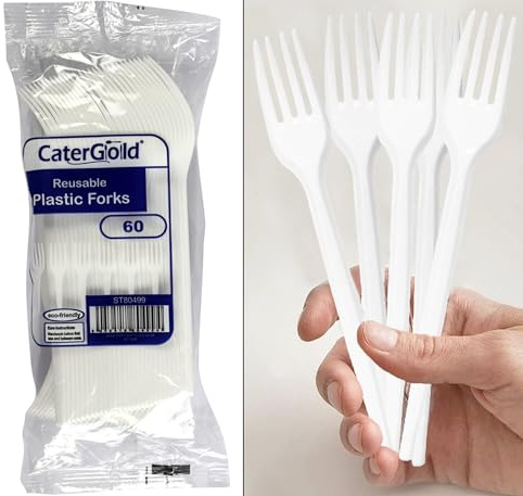 Reusable Forks (Pack of 60) White Disposable Washable Tableware Dinnerware Ideal for Conferences Parties Events Exhibitions Home Picnics and Bbqs (Set of 3)