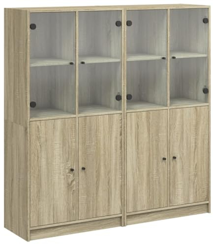 vidaXL Bücherschrank mit Türen, Bücherregal mit Stauraum, Standregal für Wohnzimmer Büro, Würfelregal, Modern, Sonoma-Eiche Holzwerkstoff