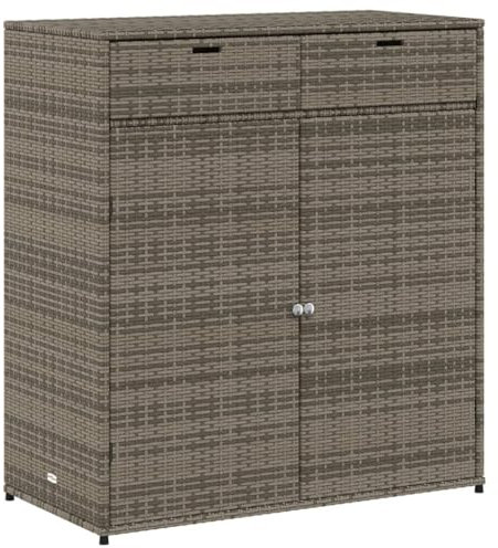 Rattan Gartenschrank mit 1 Tür und 1 Schublade, Balkonschrank Gartenschrank Außenschrank Haushaltsschrank Mehrzweckschrank, Outdoor Garten Terrasse Tisch, Grau 105x55x113 cm