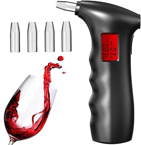 WYFCR Atemanalysator, Automatische Abschaltung, Langlebig, tragbare LED Digital Atemalkohol Tester mit LED Display, Atemanalysatoren mit 5 Mundstücken für und professionellen Gebrauch