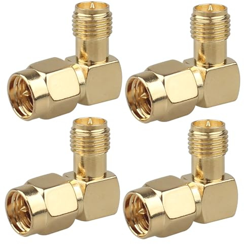 Futheda 4 st SMA hane till RP-SMA hona (med stift) adapter rät vinkel 90 grader RF koaxialkontakt kompatibel med 4G LTE-antenn FPV backup-kamera radiosändtagare Wi-Fi trådlös LAN-enhet