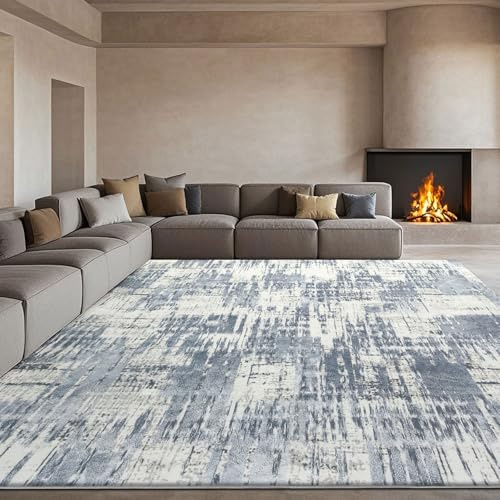 Tinyboy-hbq Waschbarer Wohnzimmer Teppich - Moderner, Rutschfester Kurzflor Teppich für Schlafzimmer (Grau/Hellblau/Mehrfarbig, 200 x 300 cm)