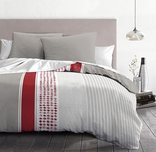 Home Linge Passion Parure de Couette 220x240 Mimosa Rouge – Housse imprimée + taie – Douce, légère et Facile d'entretien – Motifs Modernes