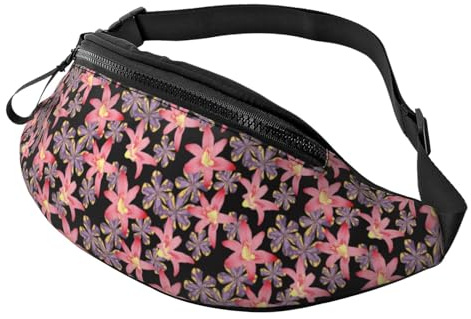 Sac banane à bandoulière pour homme et femme - Motif fleurs de lys violets et roses