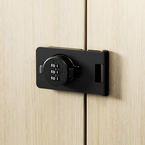 ETEKJOY Keyless Cabinet Lock 3-Digit Combination Password Hasp Latch Lock Twist Knob Wooden Drawer Cupboard Locker Gun-Safe Closet Box Home Office Security (Black, 3.5 Inch)