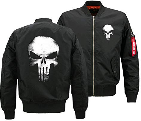Sohaon bomberjacka för män, punisher skull collegejacka, pilot, huvjacka, sweatjacka, punish huvtröja, utomhus, övergångsjacka, svart, L