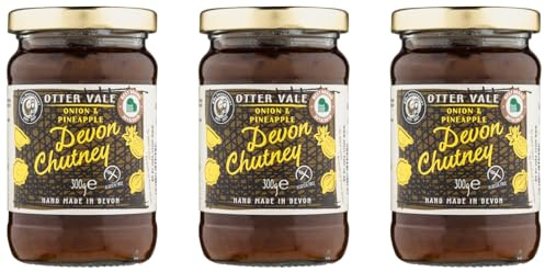 Otter Vale - Devon Onion & Pineapple Chutney, 3 x 300g Glass Jar | Sweet and tangy mix of onion and marmalade, hand-made in Devon, gluten-free