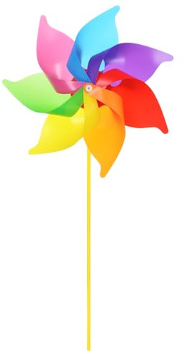 sourcing map Moulin à vent arc-en-ciel de 53 cm à 7 feuilles en plastique pour décorations de fête, décoration extérieure, pelouse, cour, jardin, terrasse, coloré