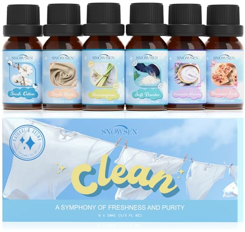SNOWSEN Sauber Ätherische Öle Set, Ätherische Öle für Diffusor, Duftöl Geschenkset, Seifenduftöl - Frische Baumwolle, Frische Bettwäsche, Zitronengras, Körperpuder, Lavendelwäsche, Blütenseife