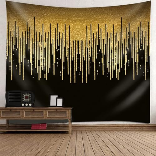 Skcess Tapisserie Schwarz Gold, Polyester Tapestry Zweifarbig Mit Geometrischem Muster Tapisserie für Wohnzimmer Schlafzimmer Wanddeko Wandteppich 300x256CM