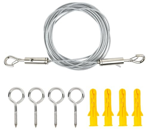 5 M 3.5mm Cable de acero Subiendo Ayuda Set, 304 Acero Inoxidable SpandWire Enfundados Con Ojos Set para Escalada Cuerda Cortina Iluminación Barandilla de techo