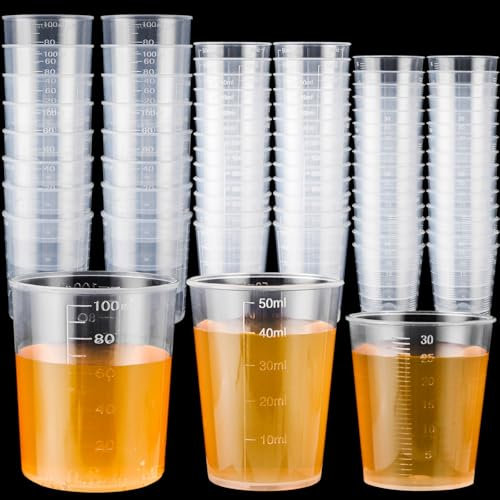 DAJAVE 100 unidades taza medidora, 30 ml/50 ml/100 ml, vaso de mezcla, vaso pequeño medidor de color para mezclar pintura laboratorio resina epoxi cocina y pintura accesorios