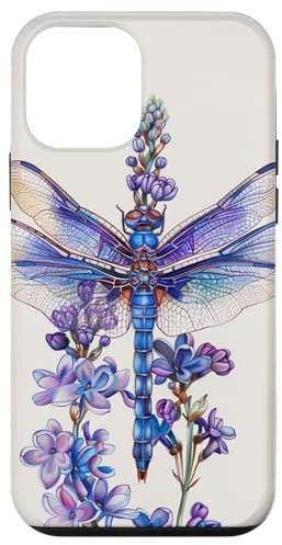 Custodia per iPhone 12 mini libellula floreale con fiori lilla e foglie