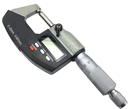 Außenmikrometer Einzelner Rundkopf digitales Außendurchmesser 0-25mm 0,001mm Metrisches Messgerät Mikrometer Genaues Messwerkzeug mit Kasten, Feinmechaniker-Werkstatt, Kfz-Werkzeug