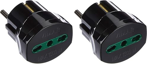 Vimar RI.00301N Adattatore elettrico tedesco/francese con protezione SICURY, Bpresa +P17/11 nero (Confezione da 2)