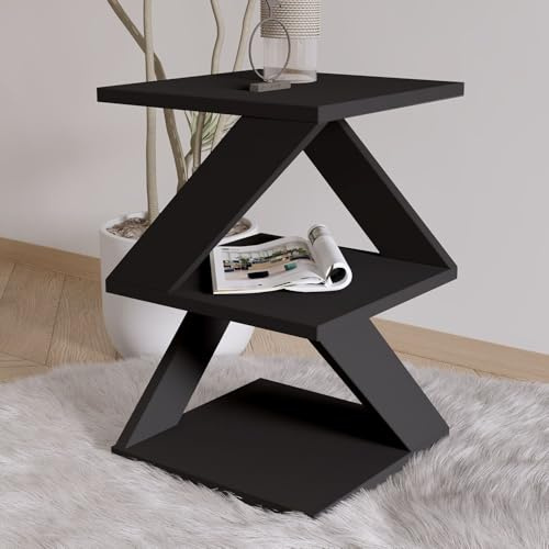 Hanah Home Elegante tavolo laterale con opzione di montaggio a parete, nero & oak, 29,6 x 54,2 x 29,6 cm, 100% melamina rivestita, spessore 18 mm, soluzione versatile