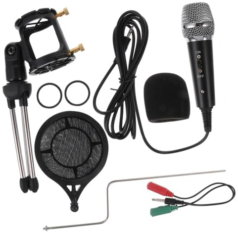TOYANDONA Micrófono de Condensador para Grabación y Transmisión en Directo, Color Negro, con Soporte de Escritorio y Filtro Anti-ruido Incluido, Kit Multifuncional para Podcast y Clima en Casa