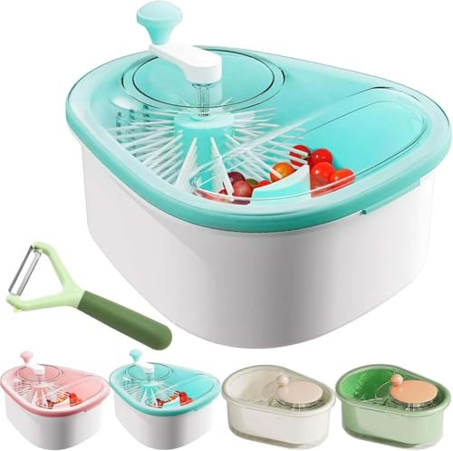 Frutta Pulitore Rotante, Spugna Portatile per Frutta con Coperchio, Lavafrutta Rotante, Pulitore per Frutta e Verdura con Colino e Ciotola, Rotante per Frutta e Colino con Spazzola per Cucina (Blu)