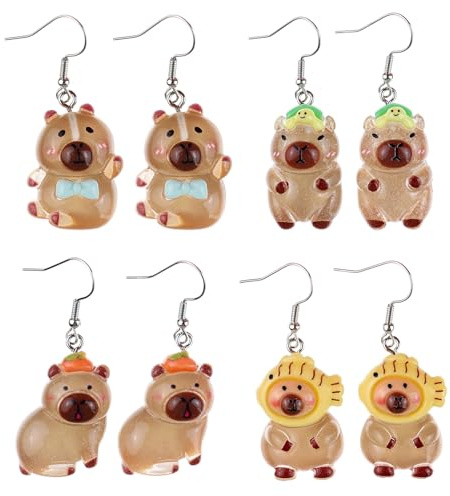 Wasise Boucles d'oreilles Capybara – Boucles d'oreilles Capybara lumineuses amusantes et mignonnes, créatives et enfantines pour fille, boucles d'oreilles en forme de cœur, accessoires d'anniversaire
