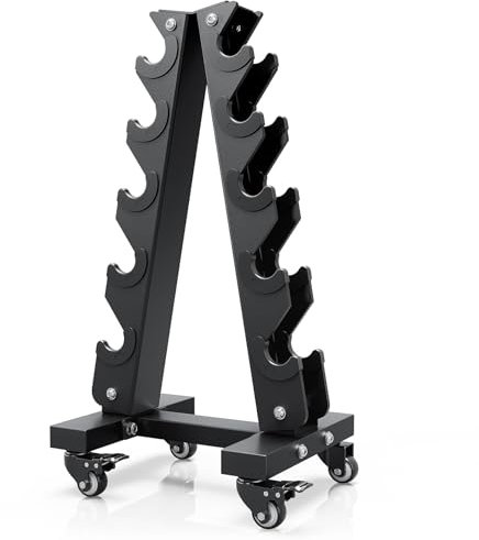 YOLEO Heavy-Duty A-Frame Dumbbell Rack with Wheels, Moveable Weight Rack, 440LBS Capacity, Space-Saving Home Gym Storage Organizer, Anti-Slip & Finger-Safe Design (Rack Only) (Small)