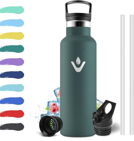 Botella Agua Acero Inoxidable 500ml, Cantimplora Termica con Pajita, Aislamiento al Vacío de Doble Pared, sin BPA, a Prueba de Fugas, Cantimplora Reutilizable para Oficina, Camping, Guardería