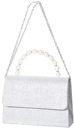 FENGQQKJ Glitzer Handtasche Damen Abendtasche Silber Clutch Elegante Brauttasche Kettentasche für Hochzeit Bankett Ball und Party