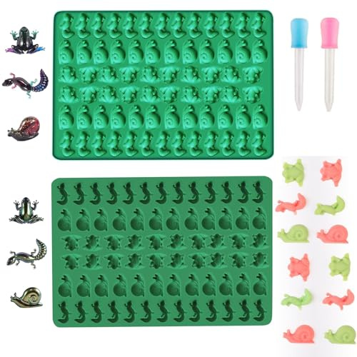Moule à gâteau en silicone en forme de grenouilles, lézards, escargots - Moule à gâteau en gélatine avec 2 compte-gouttes liquides, décoration de cupcakes, fruits, collations, desserts, biscuits
