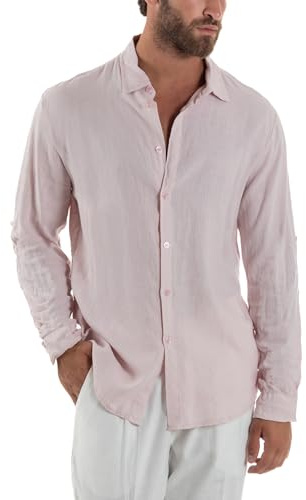 Giosal Camicia Uomo Lino Colletto Maniche Lunghe Casual Regular Fit Basic Tinta Unita Vari Colori