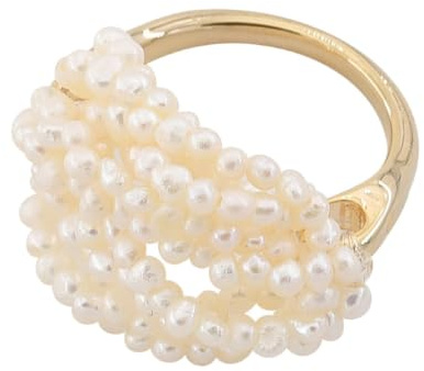 IMIKEYA Mehrlagiger Perlenring Damen Baumwollgewebter Fingerring mit Natürlichen Perlen Luxuriöser Ringschmuck für Verschiedene Anlässe