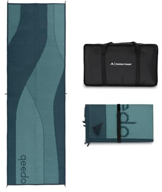 qeedo Outdoor Carpet (300 x 100 cm) - Tappeto per veranda con picchetti e borsa per il trasporto - Tappeto da campeggio con protezione UV50+ e colonna d'acqua 3.000 mm - per tenda, veranda, camper