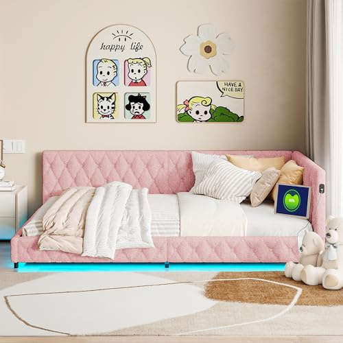 Schlafsofa 90/180 x 200 cm, ausziehbar, 2-Sitzer-Sofa mit Lattenrost, multifunktional, gepolsterter Bettrahmen für 2 Personen, aus Samt, ohne Matratze (Rosa, D, 140 x 200 cm)