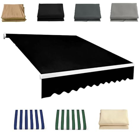 Esterno Tessuto per Tende da Sole Retrattile Poliestere, Telo di Ricambio per Tende Parasole Retrattile, Tessuto di Ricambio per Tende da Sole da Giardino(Nero,400x250cm)