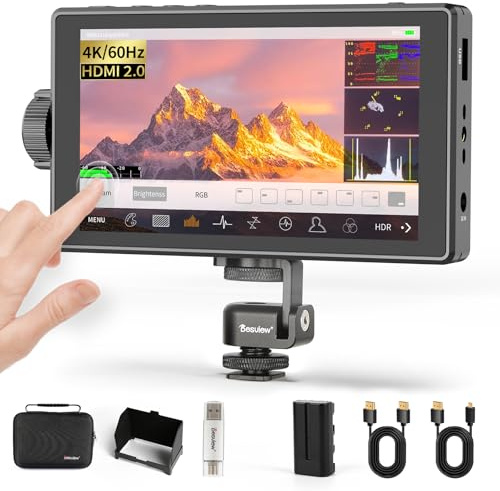 Desview A5 Kamera Feld Monitor 5.5 Zoll, HD 1920 x 1080 IPS Touchscreen mit 4K HDMI 2.0 Loop in/Out, 3D LUT Video Peaking Focus Assist HDR Waveform, NP-F550 Akku & Sonnenschutz