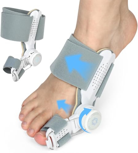 Fefod Hallux Valgus korrigering fixeringsplatta, justerbar knapp hallux valgus balar tår korrigerare, monteringsvinklar hallux valgus skena för tår dag och natt unisex blå