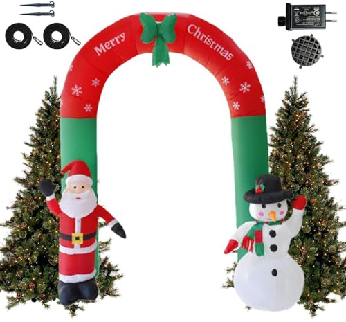 Arco Gonfiabile Di Natale,2,4 Metri Luci LED Babbo Natale Pupazzo di neve Decorazioni Gonfiabili - Arco Gonfiabile Per Giardino - Per Giardino - Vialetto, Ingresso, Terrazza, Prato, Portico
