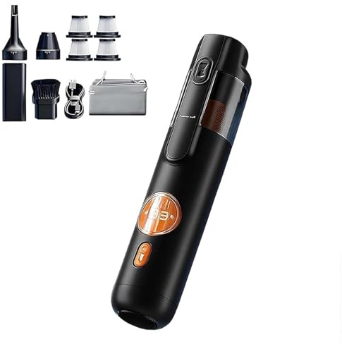 Kit de aspiradora de mano inteligente 5 en 1, miniaspiradora inalámbrica con potente succión de 15 kPa, soplado, cepillado e iluminación, recargable tipo C, portátil(Black)