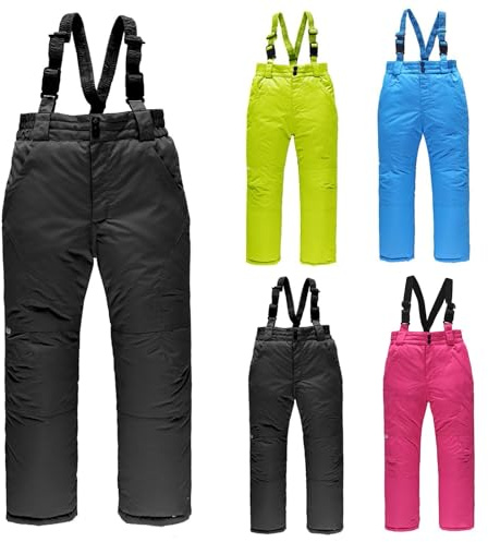 Pantalon de ski isolé coupe-vent pour garçons et filles, salopette de ski unisexe pour enfants, salopette de ski épaisse et chaude avec poches, Noir , 11-12 ans