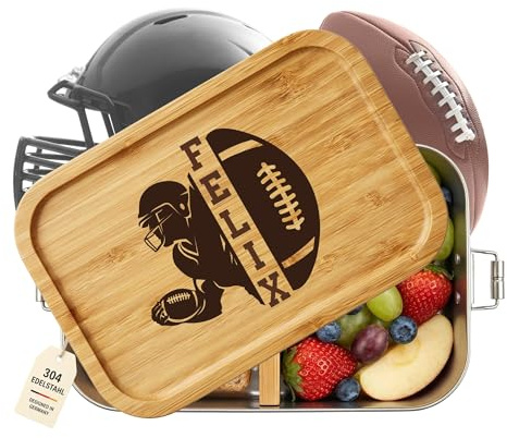 Thiger Brotdose Edelstahl American Football, personalisiert