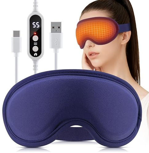 Augenmassagegerät mit Wärme & Vibration, Elektrische Augenmaske mit Massage-Funktion, 6 Modi, 5 wärmeeinstellungen für Entspannung der Augen (Blau)