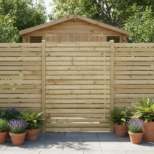 Roma Slatted Wooden Garden Gate, 4ft x 3ft Venetian-Style Side Gate | 120cm High, Decorative, Pressure Treated Timber, Paintable/Stainable, Pedestrian Rear Gate Entry, for Side Entrance