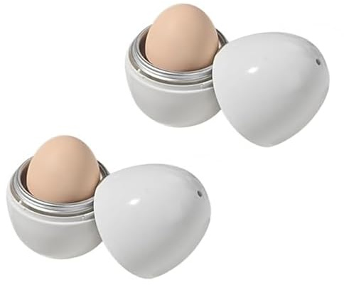 Lot de 2 cuiseurs à œufs pour micro-ondes - Cuiseur à œufs pour 1 œuf - En aluminium - Pour micro-ondes - Outil de cuisine pour la cuisson rapide des œufs à la coque - Petit déjeuner rapide pour le