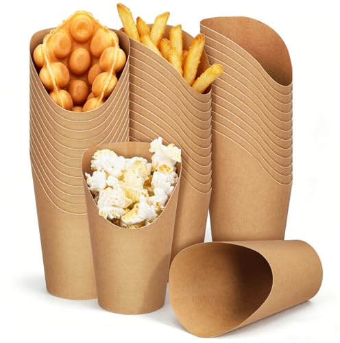 MOKKHNB 100 Pezzi Bicchieri di Carta Kraft Usa e Getta da 12oz per Patatine Fritte, Contenitori Versatili Snack, per Takeaway e Incontri di Gruppo