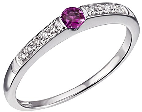 Goldmaid Damen-Ring Memoire 585 Weißgold rhodiniert Rubin rot Brillantschliff Diamant (0.10 ct) Gr. 56 (17.8) - Me R06220WGR56 Verlobungsring Diamantring