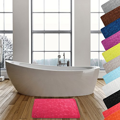 MSV - Tappetino da bagno in microfibra Pebble - Maggiore sicurezza - Fondo antiscivolo - Uso in bagno - Pubblico di destinazione: bambini e anziani - 40 x 60 cm - Colore fucsia
