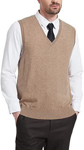 Kallspin Men’s Wool Blend Sweater Vest Sleeveless Jumper V Neck Pullover