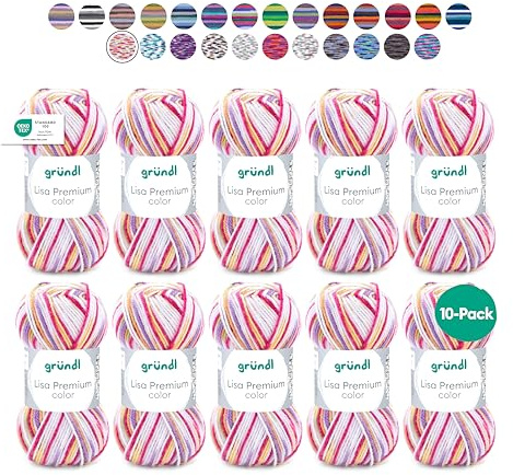 Gründl ull Lisa Premium color – garn för stickning med färggradient – stickgarn – virkgarn – mjukt och hudvänligt – 100% polyakryl 10 nystan 50 g/133 m nåltjocklek 3,5–4,5 – rosa-orange-gul