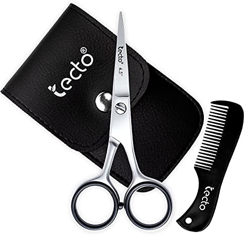 Tecto 4.5 Beard & Moustache Scissors with Comb & Pouch, Stainless Steel Eyebrow & Facial Hair Grooming Kit for Men
