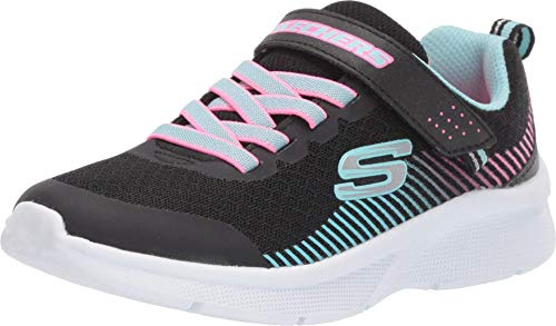 Skechers Girl's Microspec Trainers, Black Mesh/Aqua & Neon Pink Trim, 1 UK Child